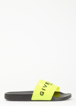Мужские шлепанцы Givenchy салатовые с черной подошвой, фото